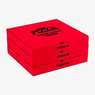 Bright red pizza box